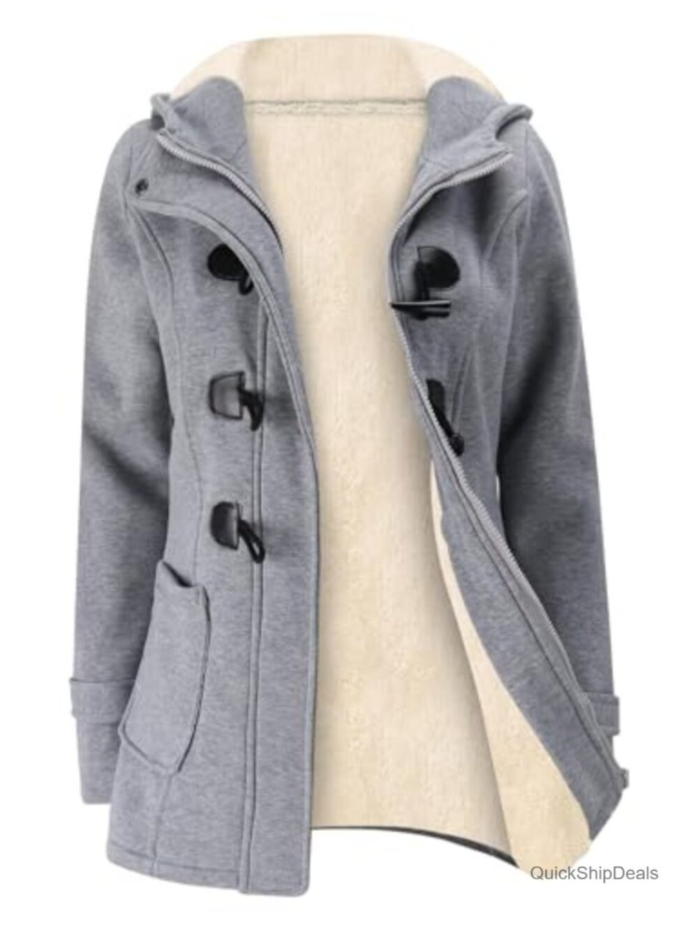 Women's Sherpa Lined Fleece Jacket Duffle Toggle Coat Hooded Winter Warm